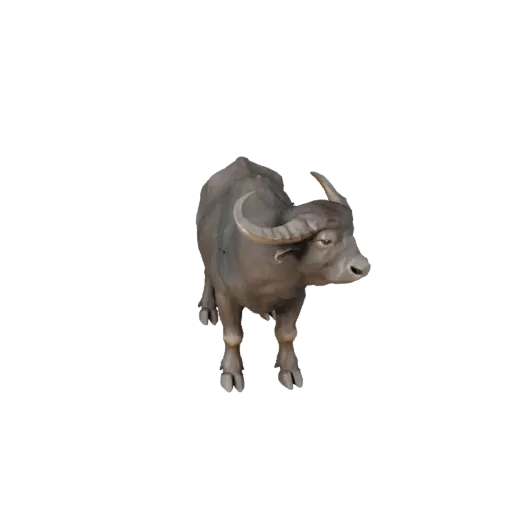 Низкополигональная 3D-модель водяного буйвола, вид сбоку в игровой камере, низкополигональная модель животного с силуэтом рог