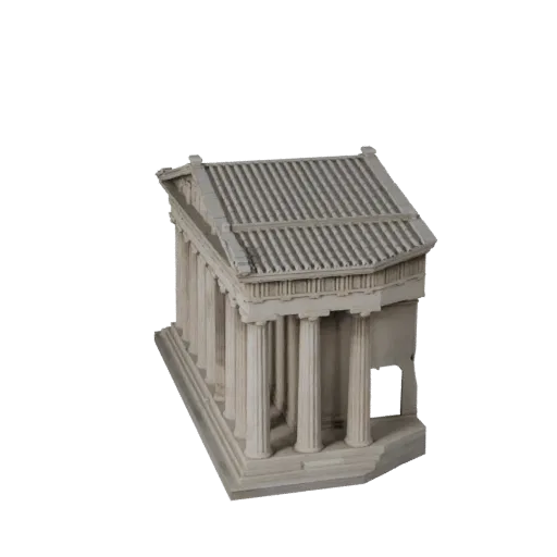 Высокополигональная 3D модель Парфенона, крупный план архитектурного рендера, показывающий материалы структуры достопримечате