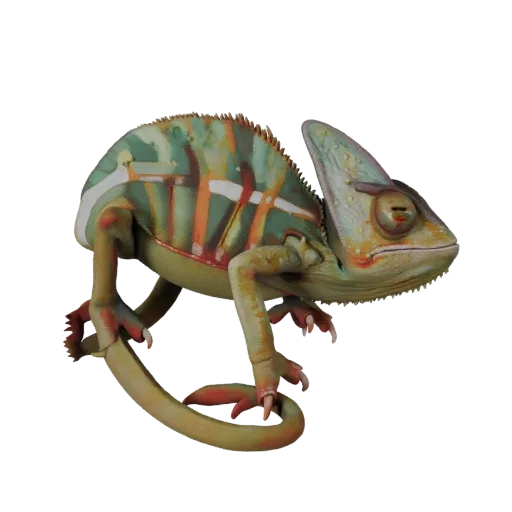 Высокополигональная 3D-модель хамелеона STL, изометрический вид, готовая к печати фигурка животного с узорами пластин, гребня