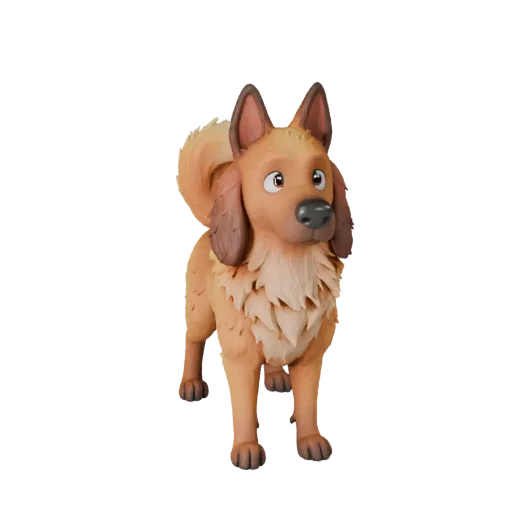 Мультяшная 3D-модель собаки, вид сбоку, стилизованный ассет животного с ритмом ног, объёмом плеч, анатомией лап, расстоянием