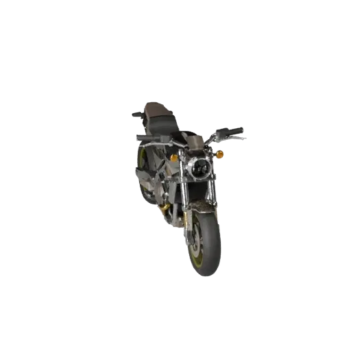 Low Poly Мотоцикл 3D модель, вид из игрового окна в три четверти, низкополигональный актив транспортного средства с балансом
