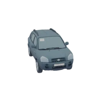 3D модель серого Hyundai Tucson SUV, вид с немного приподнятого передне-правого угла, на белом фоне.