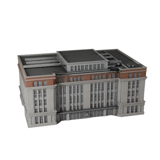 Готовая к использованию в Blender 3D модель здания музея, вид рендера студии Blender, показывающий материалы общедоступного з