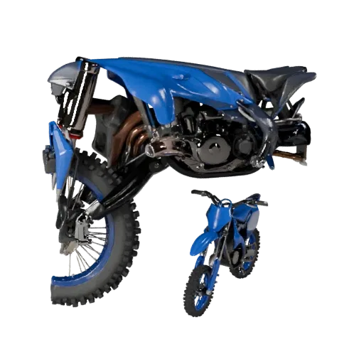Высокополигональная 3D-модель мотоцикла для бездорожья, крупный план студийного вида, высокополигональный актив транспортного