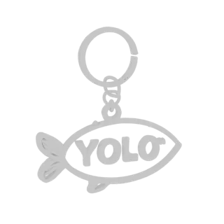 3D модель брелка в виде контура рыбы с надписью YOLO