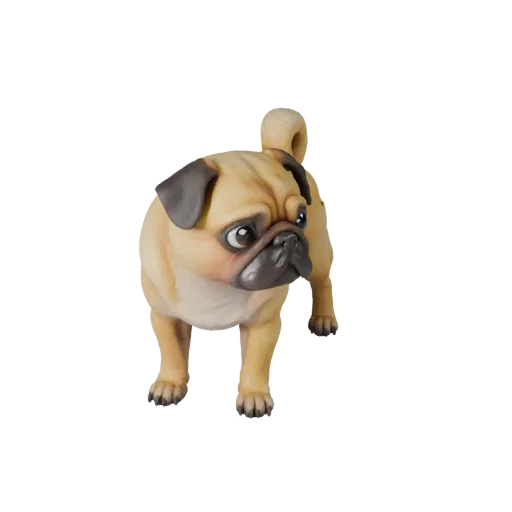 Мультяшная 3D модель мопса, вид сбоку, стилизованная модель животного с ритмом ног, объемом плеч, анатомией лап, расстоянием