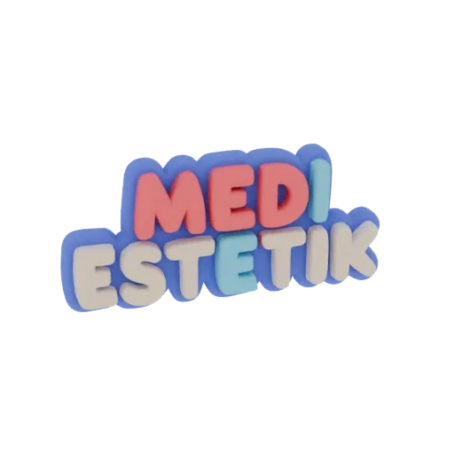 3D модель надписи "Меди Эстетик" с объемными буквами ярких цветов на синем фоне