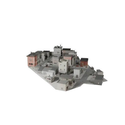 Комплект городского квартала, низкополигональная 3D-модель, готовая для игр, внешний вид, демонстрирующий материалы модульног