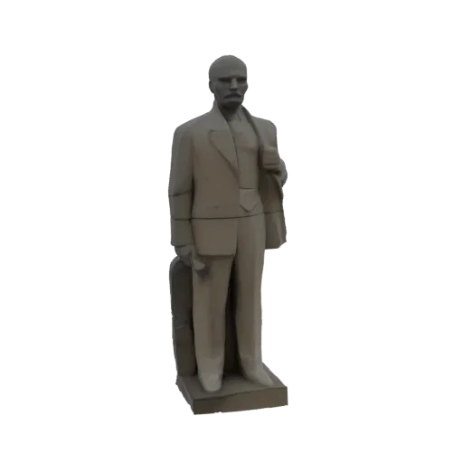 3D-рендер памятника Владимиру Ленину в костюме, стоящего на постаменте.