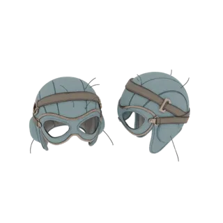 3D model of a vintage aviator helmet with goggles, shown from two angles against a white background.