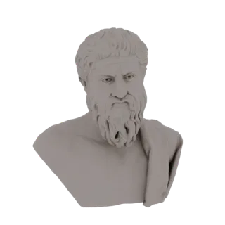 Рендер 3D модели бюста древнегреческого философа Платона с бородой и драпированной одеждой.