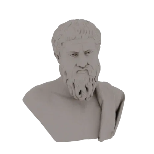 Рендер 3D модели бюста древнегреческого философа Платона с бородой и драпированной одеждой.