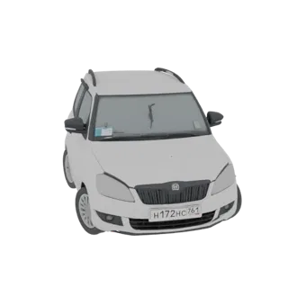 Вид спереди-сбоку белой 3D-модели Skoda Fabia Wagon с видимым номерным знаком.