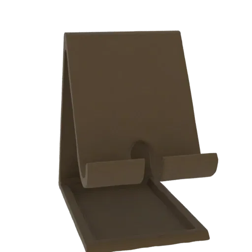 Минималистичная коричневая 3D-модель подставки для телефона с устойчивым основанием и наклонной задней опорой.