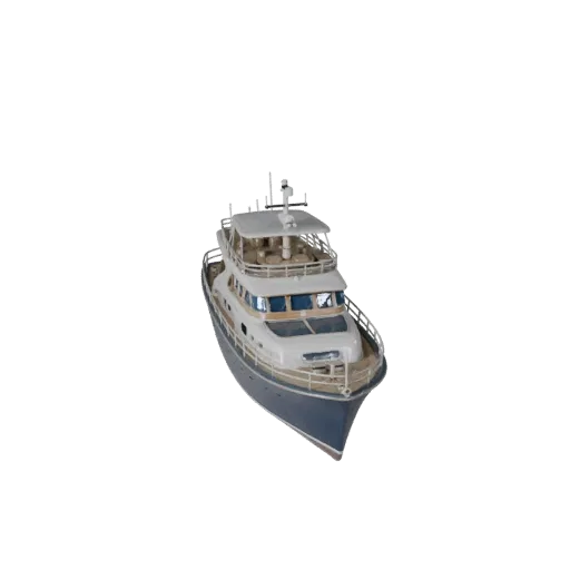 3D-модель винтажной яхты, вид в три четверти в студии, готовый к анимации актив транспортного средства с роскошным балансом к