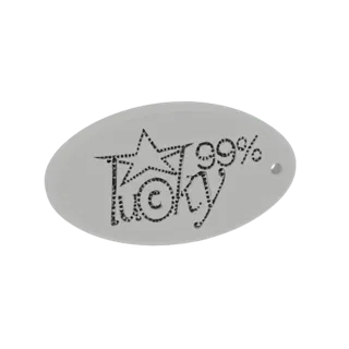 3D модель светло-серого овального кулона с текстом 'Удача 99%' и дизайном звезды, отрисованная на белом фоне.