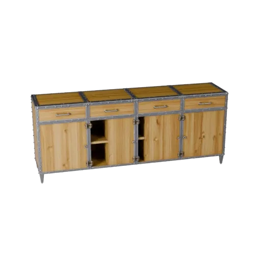 3D-модель промышленного буфета, столовая, вид с трех четвертей спереди, окно просмотра Unreal Engine, детали окрашенного дере