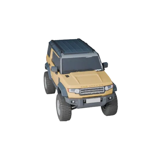 Мультяшная 3D-модель внедорожника Land Off Road Suv, вид в студии в три четверти, стилизованный автомобильный актив с увеличе