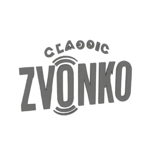 3D-модель логотипа радио 'Classic Zvonko' с текстом 'CLASSIC' дугой над жирным текстом 'ZVONKO' со звуковыми волнами в букве