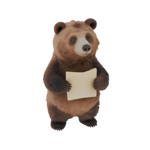 3D модель медведя с блокнотом, стоящего на задних лапах, с реалистичной текстурой меха