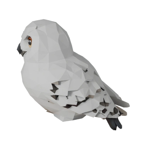 Низкополигональная 3D модель снежной совы - игровой ассет для Unity с FBX | PBR