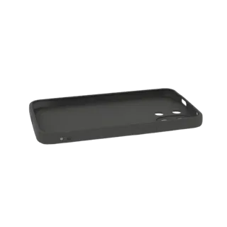 3D модель темно-серого чехла для iPhone 14 Pro, вид под небольшим углом на черном фоне.