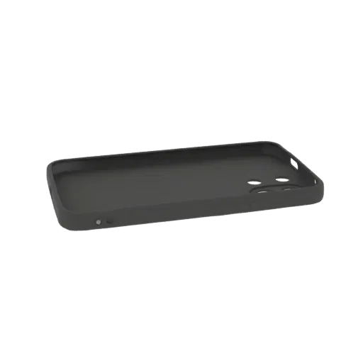 3D модель темно-серого чехла для iPhone 14 Pro, вид под небольшим углом на черном фоне.