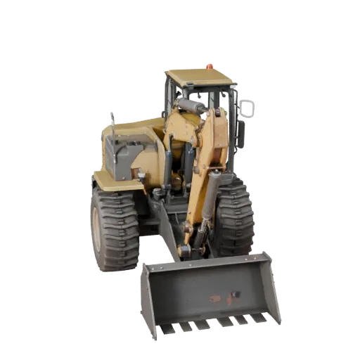 Готовая для игр 3D-модель колёсного погрузчика, вид в три четверти в студии, готовый к производству актив транспортного средс