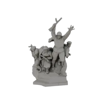 3D-модель советских солдат в наступлении в диораме, один солдат высоко поднимает винтовку.