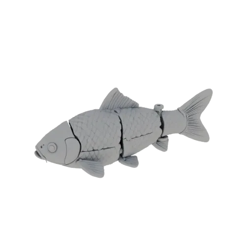 3D-модель секционного карася с подвижными шарнирами, состоящая из 6 частей, с детализированной чешуей и плавниками.