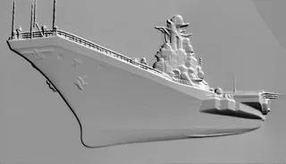 3D модель барельефа авианосца в стиле эмбоссинга, вид сбоку