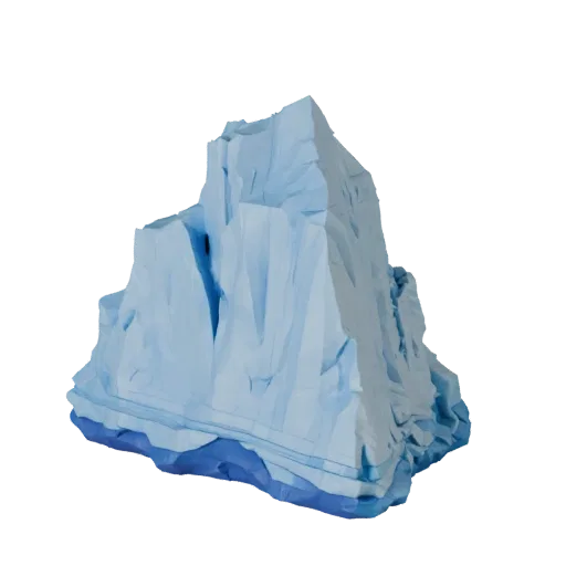 Модульная 3D-модель ледяного утеса, изометрический вид модульного набора, показывающий слоистый камень, снежные насыпи.