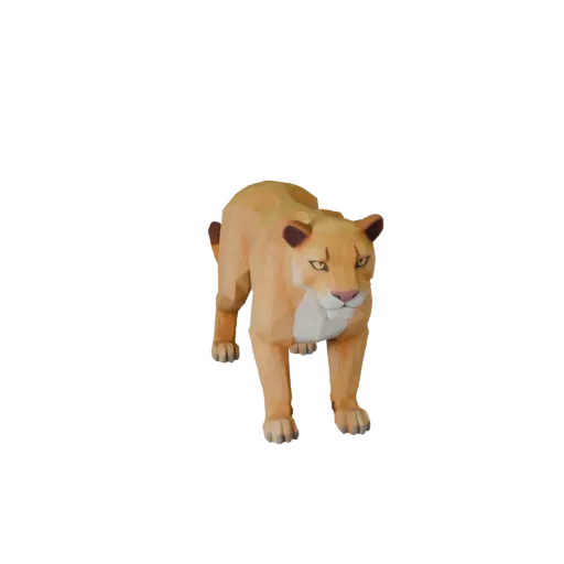 Низкополигональная 3D-модель пумы, вид сбоку игровой камеры, низкополигональный ассет животного с сужением челюсти, лопатками
