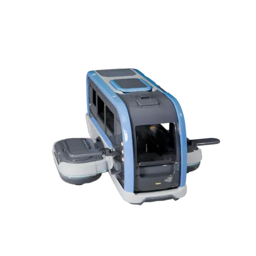 Готовый к игре 3D-модель Hover Bus, вид в три четверти в студии, готовый к производству элемент транспортного средства с футу