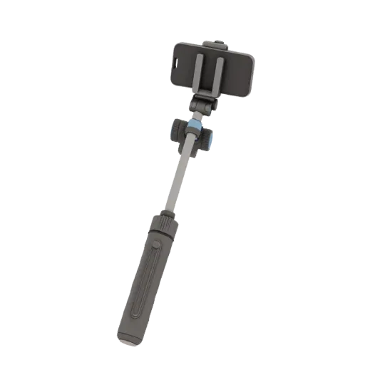3D модель штатива для селфи с держателем для смартфона, темно-серого цвета с синими акцентами, на белом фоне