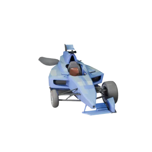 Низкополигональная 3D-модель болида Формулы, вид из игрового окна в три четверти, низкополигональный ресурс транспортного сре