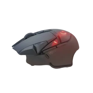 3D-модель беспроводной игровой мыши Logitech G Pro X Superlight с красной RGB-подсветкой, вид сбоку.