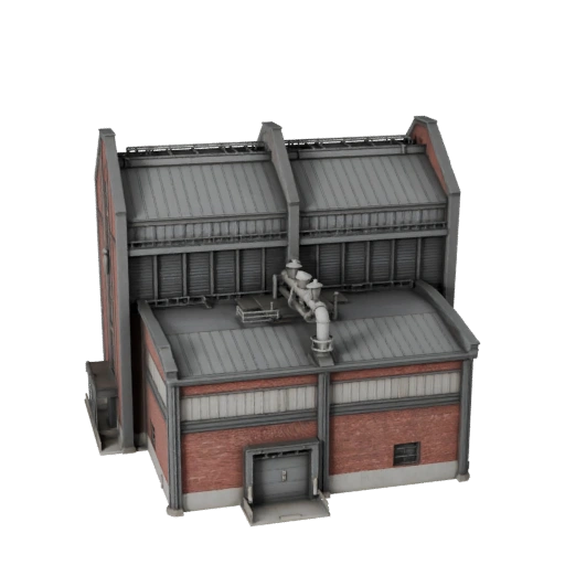 Высокополигональная 3D модель здания фабрики для архитектурной визуализации