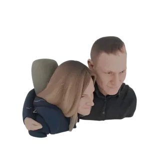 3D модель обнимающейся пары, мужчина справа, женщина опирается на его плечо.