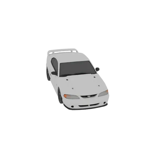3D модель белого Ford Mustang GT 1996-2000, вид спереди справа под небольшим углом на черном фоне.