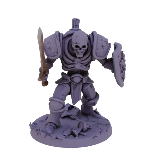 Dark Fantasy Skeleton Warrior Rush Миниатюра STL, трехчетвертной настольный рендер, миниатюра врага для печати на смоле с меч