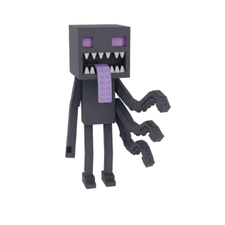 3D модель Эндермена из Minecraft с множеством рук-щупалец, фиолетовыми глазами и фиолетовым языком на белом фоне.
