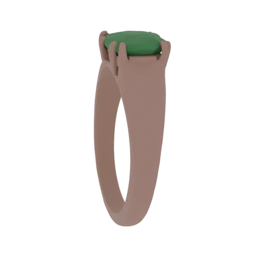 Детализированная 3D-модель изумрудного кольца, студийный рендер спереди, подчеркивающий форму и детали отделки кольца.