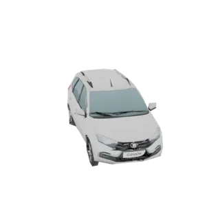 3D модель белого универсала Lada Granta, вид спереди справа под небольшим углом.
