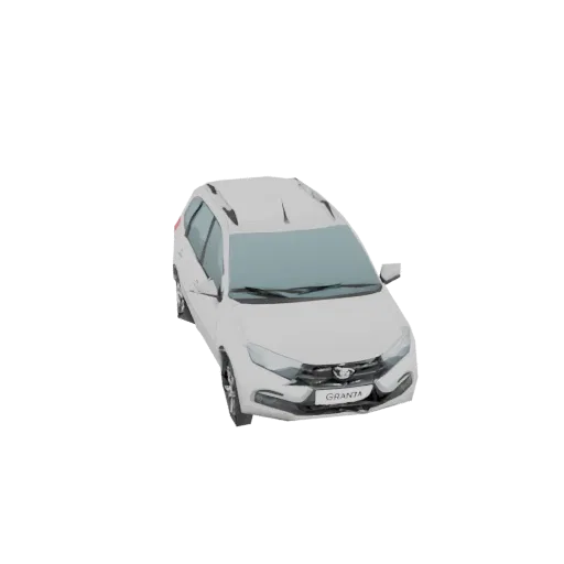 3D модель белого универсала Lada Granta, вид спереди справа под небольшим углом.