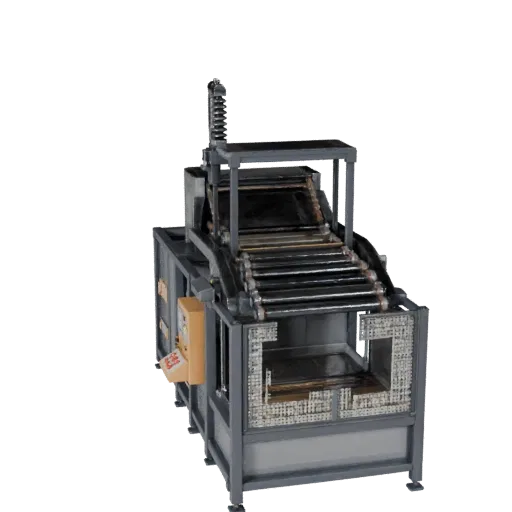 Низкополигональная 3D-модель упаковочной машины для сборочных линий, вид в игровом окне с трех четвертей, показывающий окраше