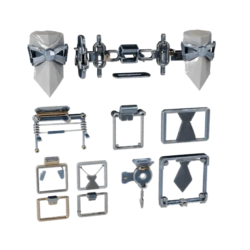 Готовая к игре 3D модель квадратного зажима для галстука, рендер в перспективе, подчеркивающий швы, края и слои отделки зажим