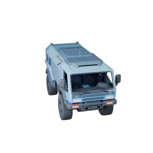 3D-модель Sci Fi Truck, вид в три четверти в студии, готовый к анимации актив транспортного средства с футуристическими панел