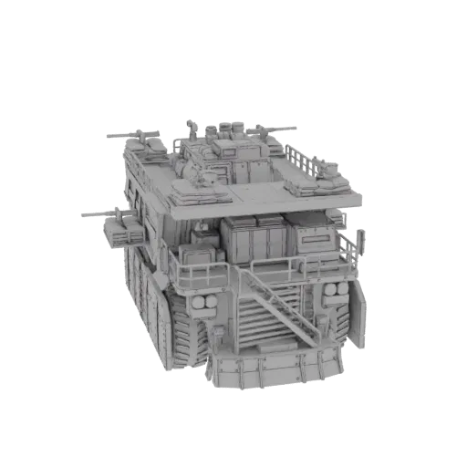 3D модель большого серого промышленного карьерного самосвала с массивным кузовом и прочными шинами, показанная с трехчетвертн