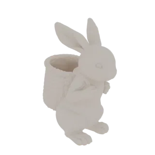 3D модель матового керамического пасхального кролика с плетеной корзиной, подходит для 3D-печати и цифрового использования.